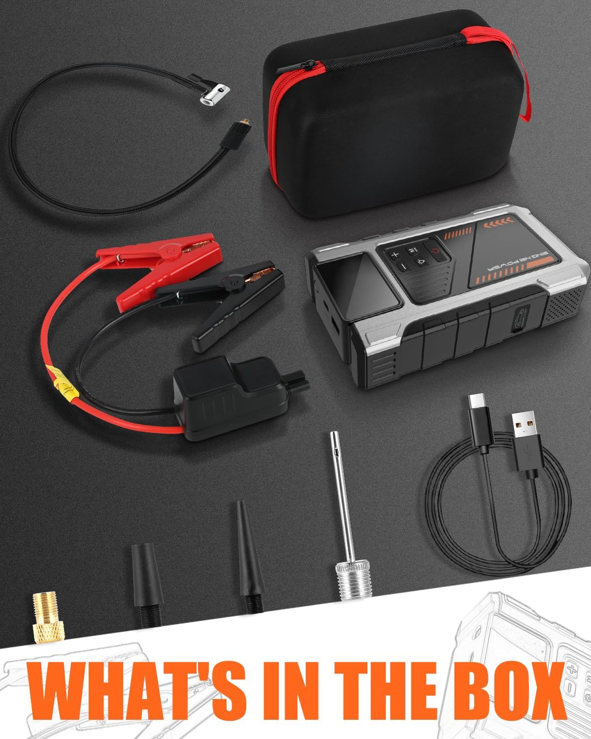 Portable Jump Starter with Air Compressor 6000A Peak with 150PSI Tire Inflator