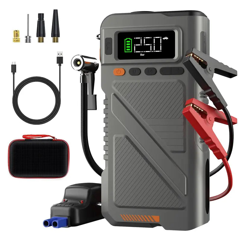 Jump Starter with Air Compressor - All-in-One Roadside Lifesaver geeneu