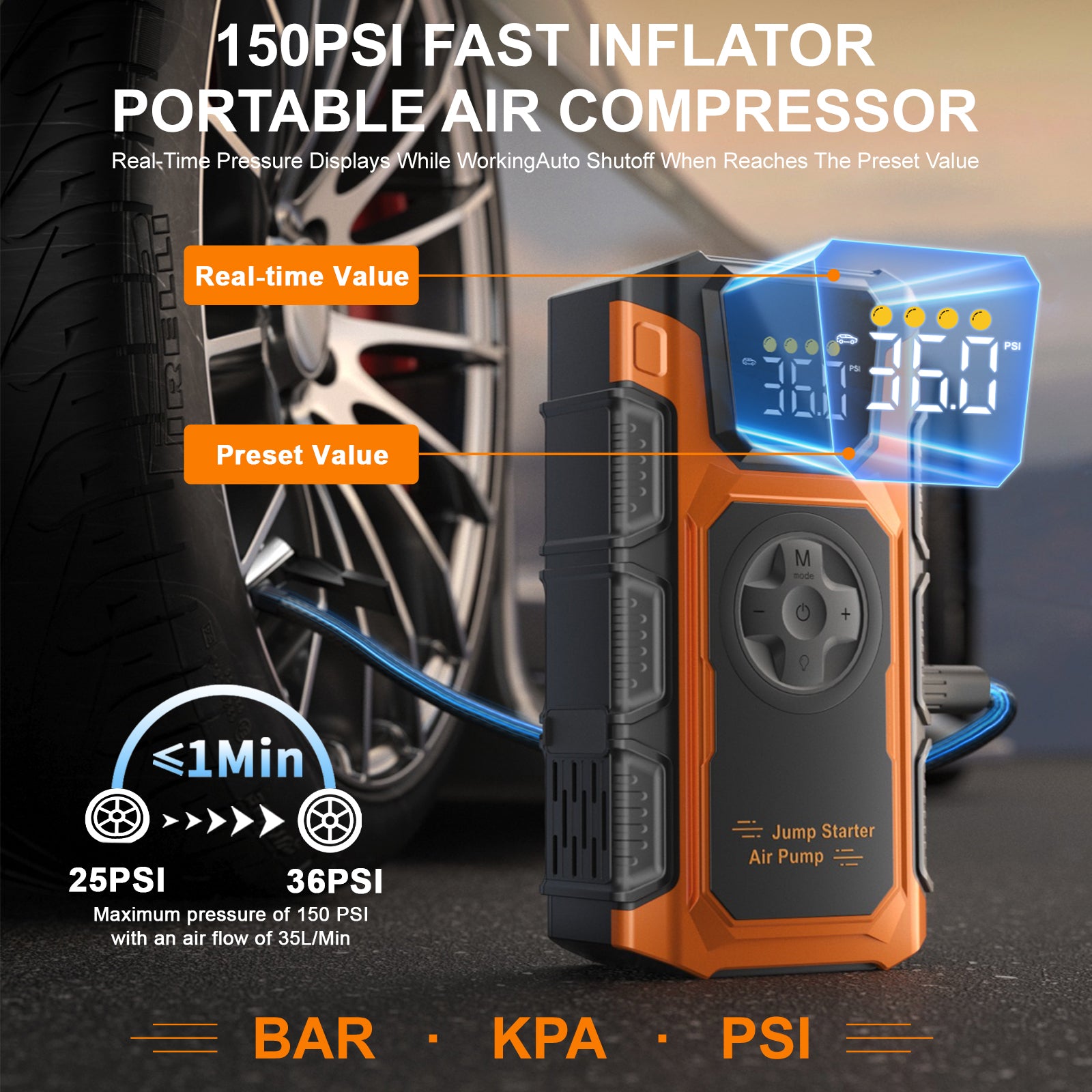 Jump Starter with Air Compressor,5000A Peak Battery Jump Starter