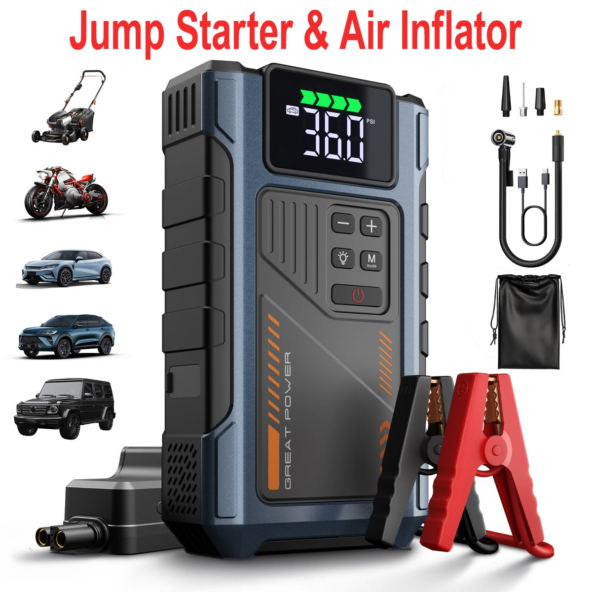 Car Jump Starter with 150PSI Air Compressor, 4000A geeneu