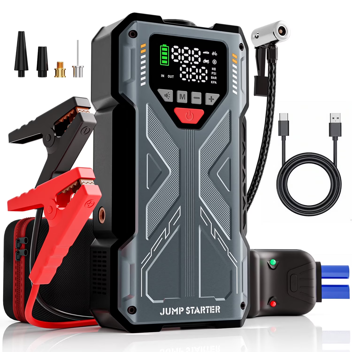RICWIT Jump Starter with Compressor, 6000A Jump Box Car Battery Charger, Portable Jumper Starter Power Pack (8.0L Gas/6.5L Diesel),Rodeside Emergency Kit for Vehicle/Motorcycle Combo Tire Inflator（fuben） geeneu