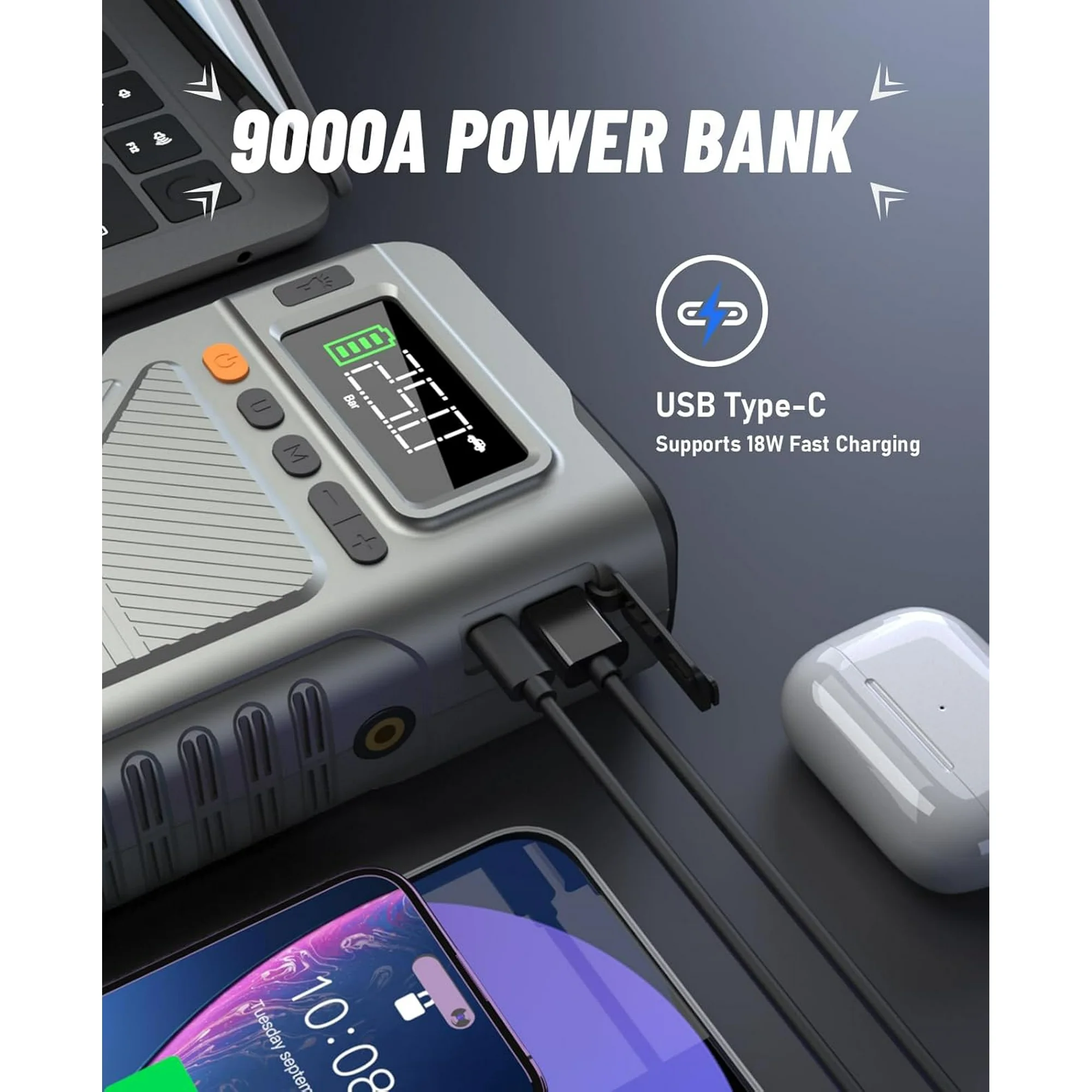 9000A Jump Starter with Air Compressor