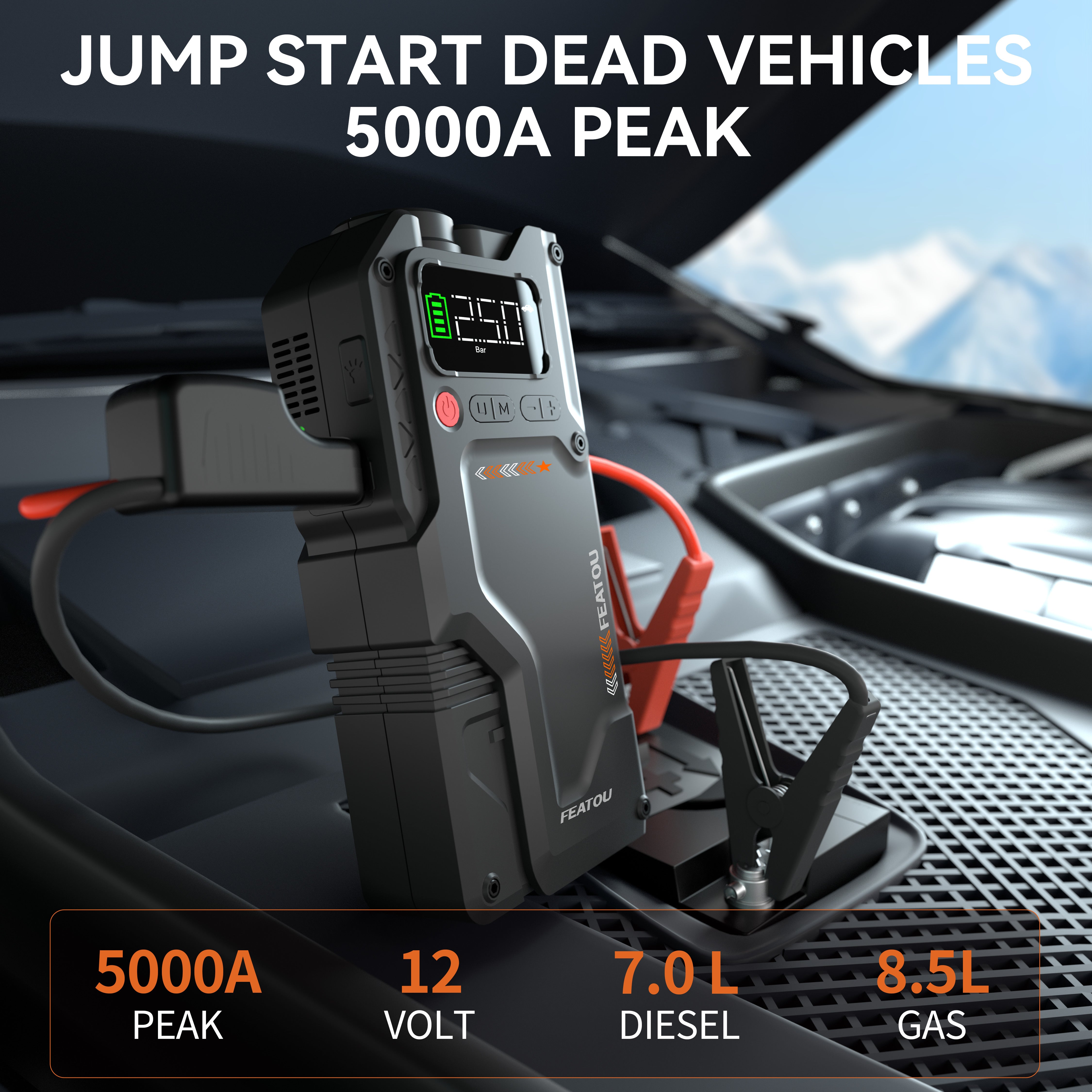 5000A Peak Portable Car Jump Starter with Air Compressor