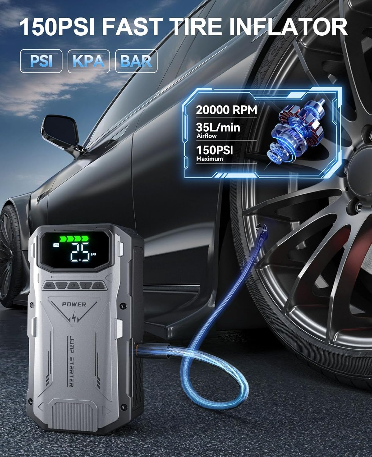 3500A Jump Box Car Battery Charger, Portable Jumper Starter Power Pack