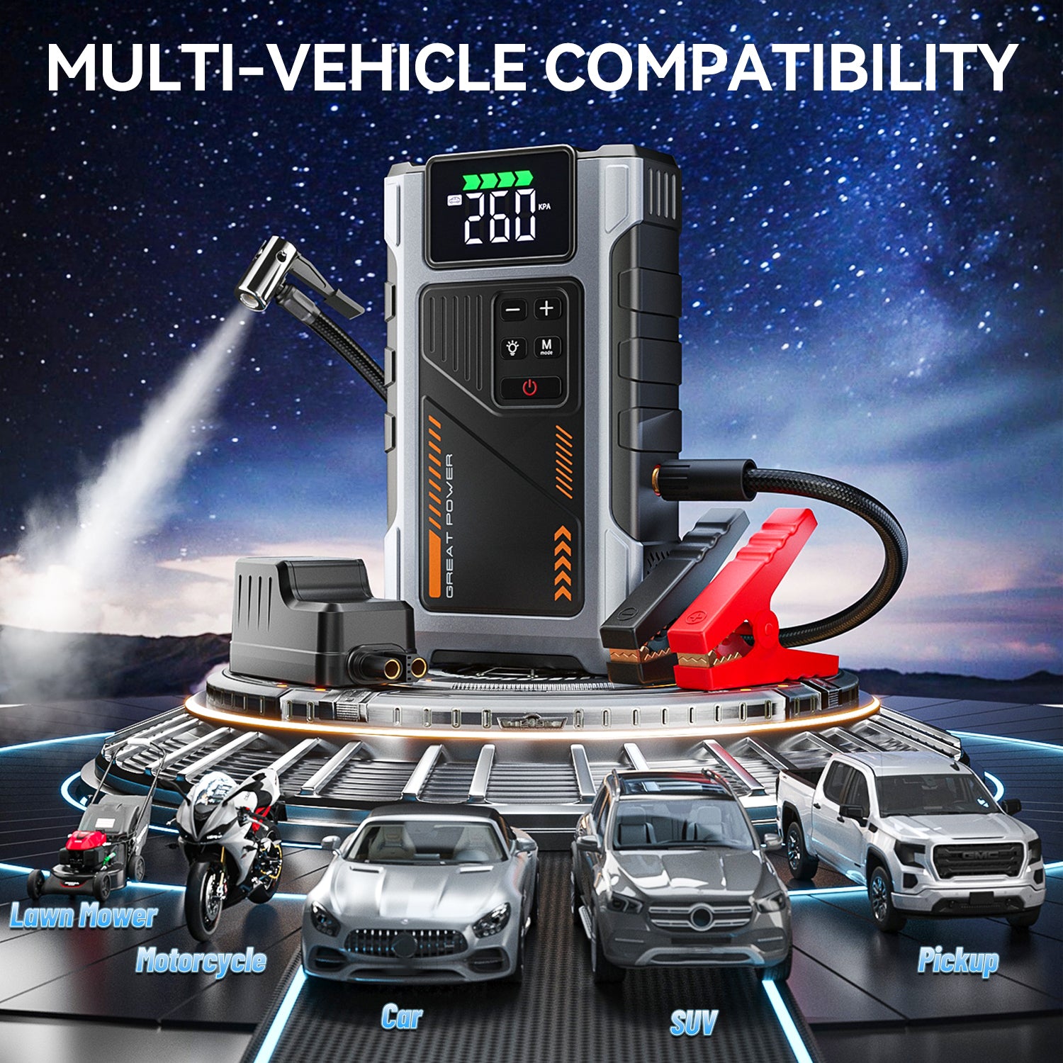 Portable Jump Starter with Air Compressor 4000A Peak with 150PSI Tire Inflator