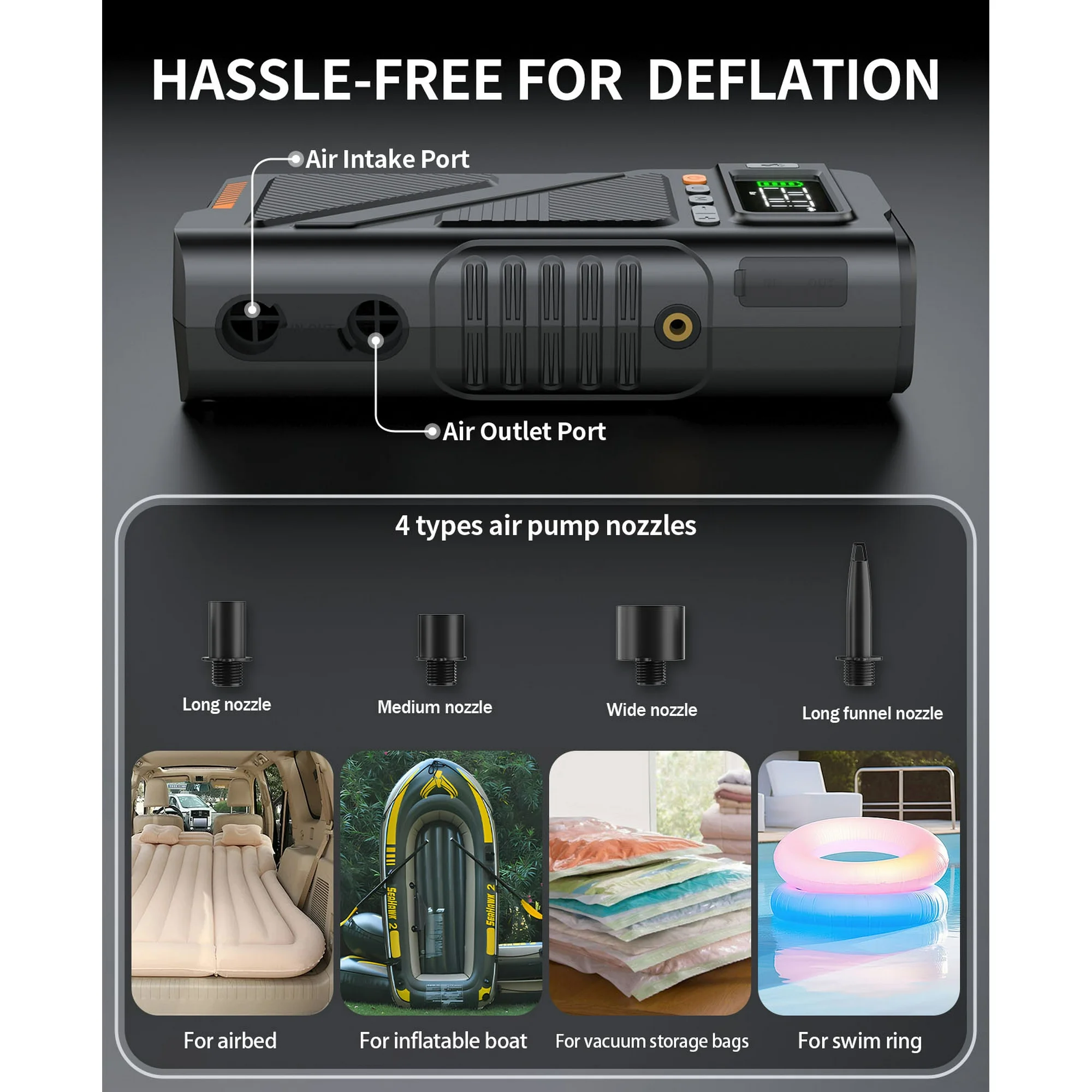 Geeneu 7-in-1 Jump Starter with Air Inflator & Deflator Compressor