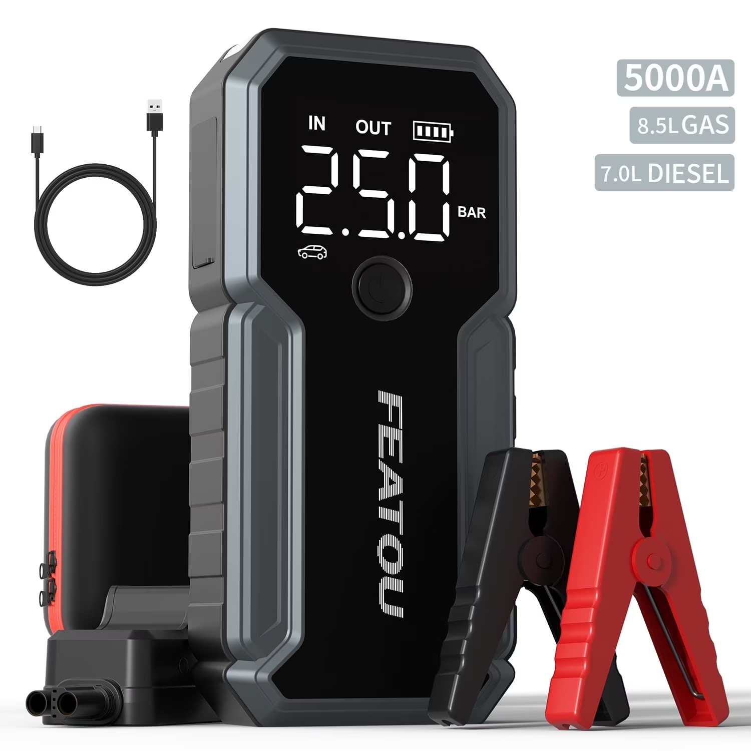 FEATOU Car Jump Starter Portable,5000A Peak 12V Battery Jump Starter