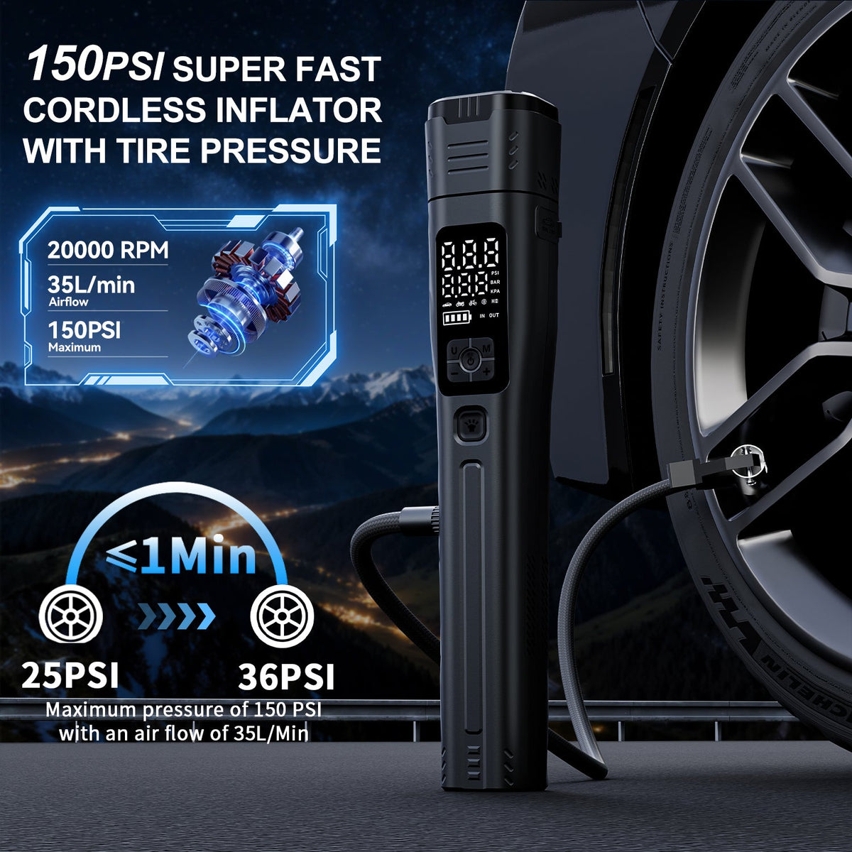 Geeneu 6000a Peak Car Jump Starter with 150psi Tire Inflator 12V Portable Car Battery Booster geeneu