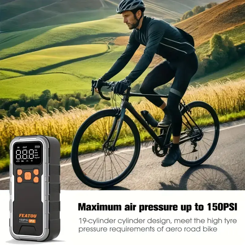 Featou P2 Pro Portable Tire Inflator 150PSI High-Pressure with Smart ON/OFF Hose Design