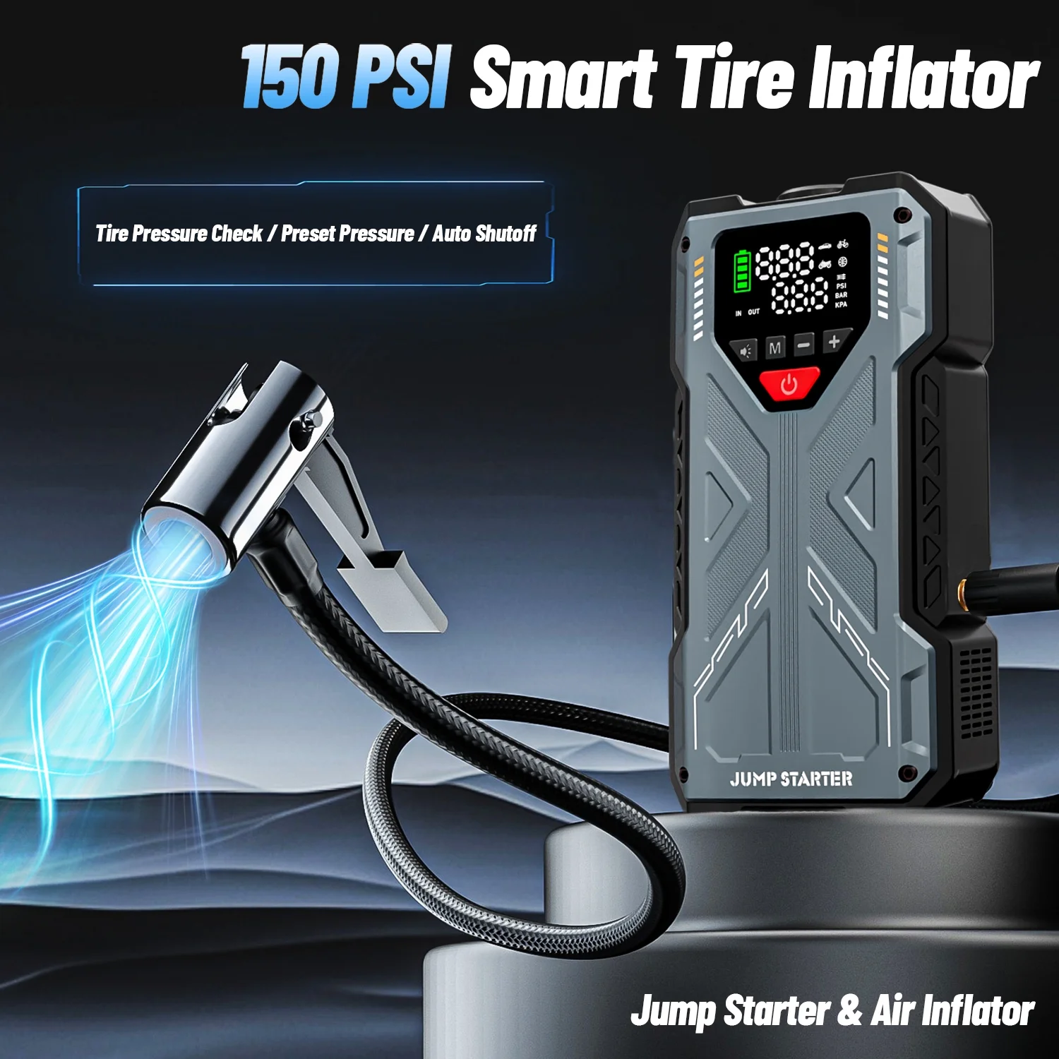 Jump Starter with Compressor, 6000A Jump Box Car Battery Charger