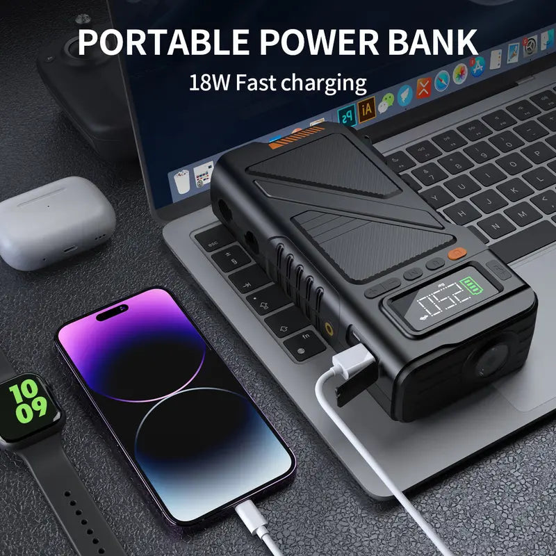 7-in-1 Jump Starter with Air Compressor – 5000A, Tire Inflator & Power Bank geeneu