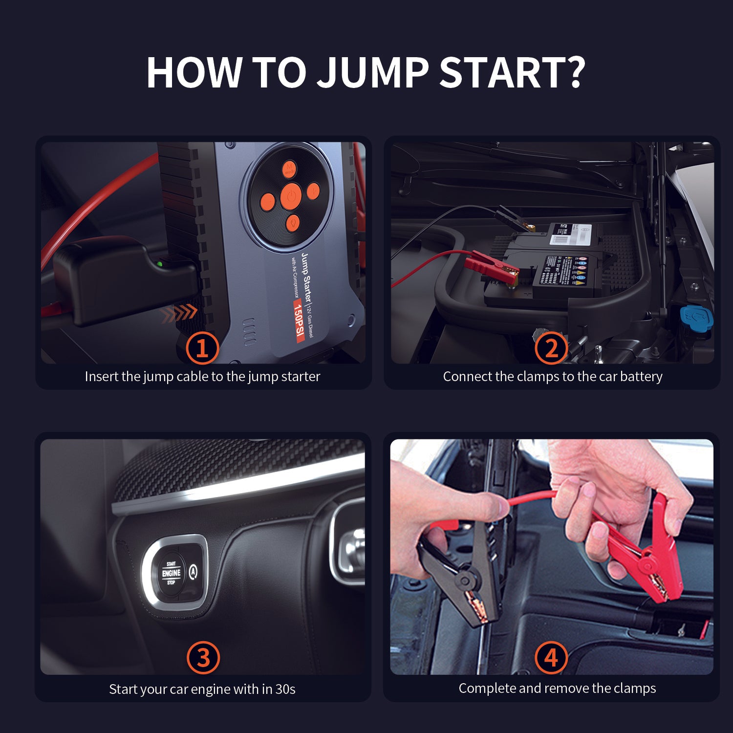 Jump Starter with Air Compressor, Portable Jump Box 6000A Peak Car Battery
