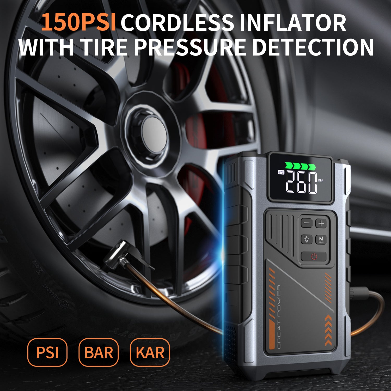 Portable Jump Starter with Air Compressor 4000A Peak with 150PSI Tire Inflator