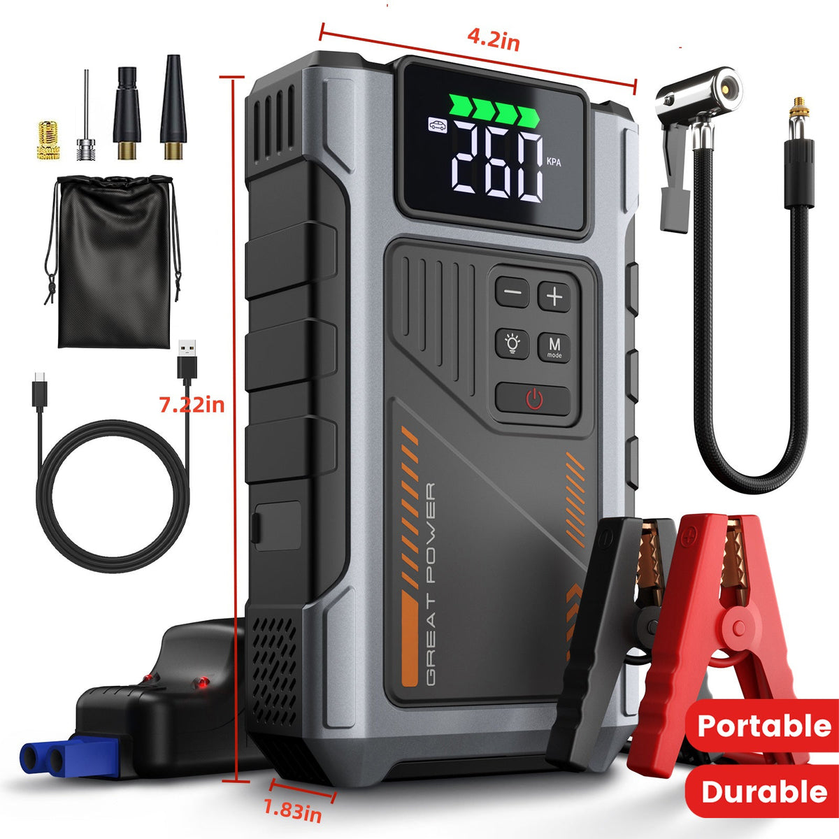 Portable Jump Starter with Air Compressor 6000A Peak with 150PSI Tire Inflator geeneu