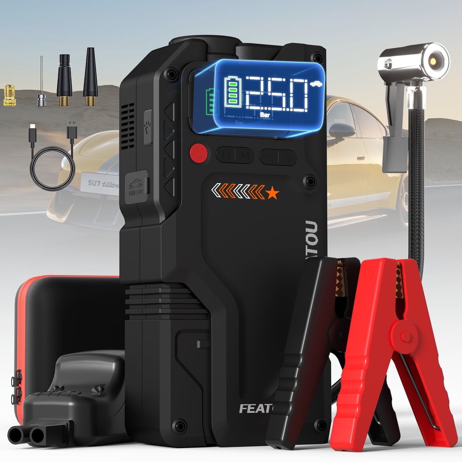 5000A Peak Portable Car Jump Starter with Air Compressor
