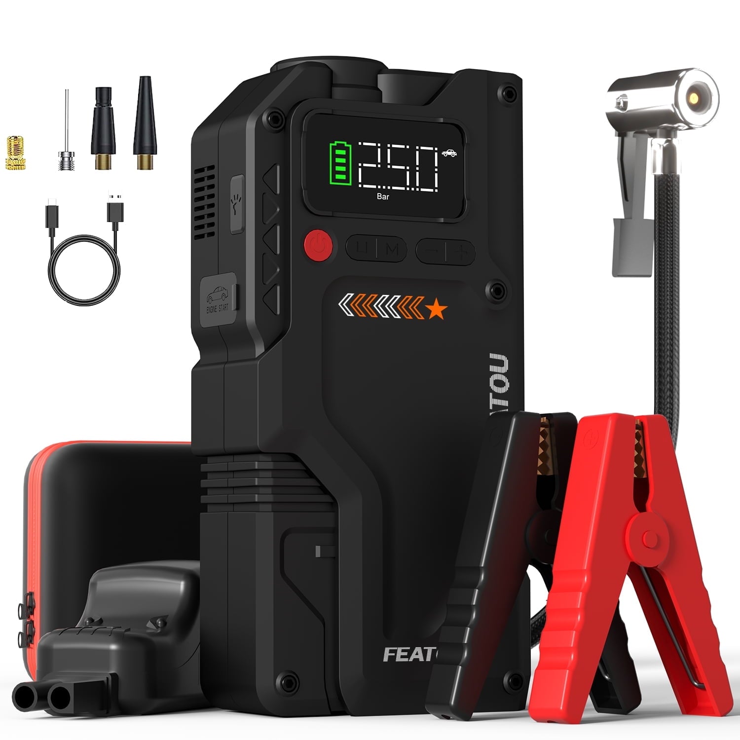 5000A Peak Portable Car Jump Starter with Air Compressor