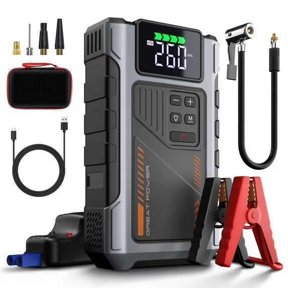 LAFISOON Portable Jump Starter with Air Compressor 6000A Peak with 150PSI Tire Inflator（fuben） geeneu