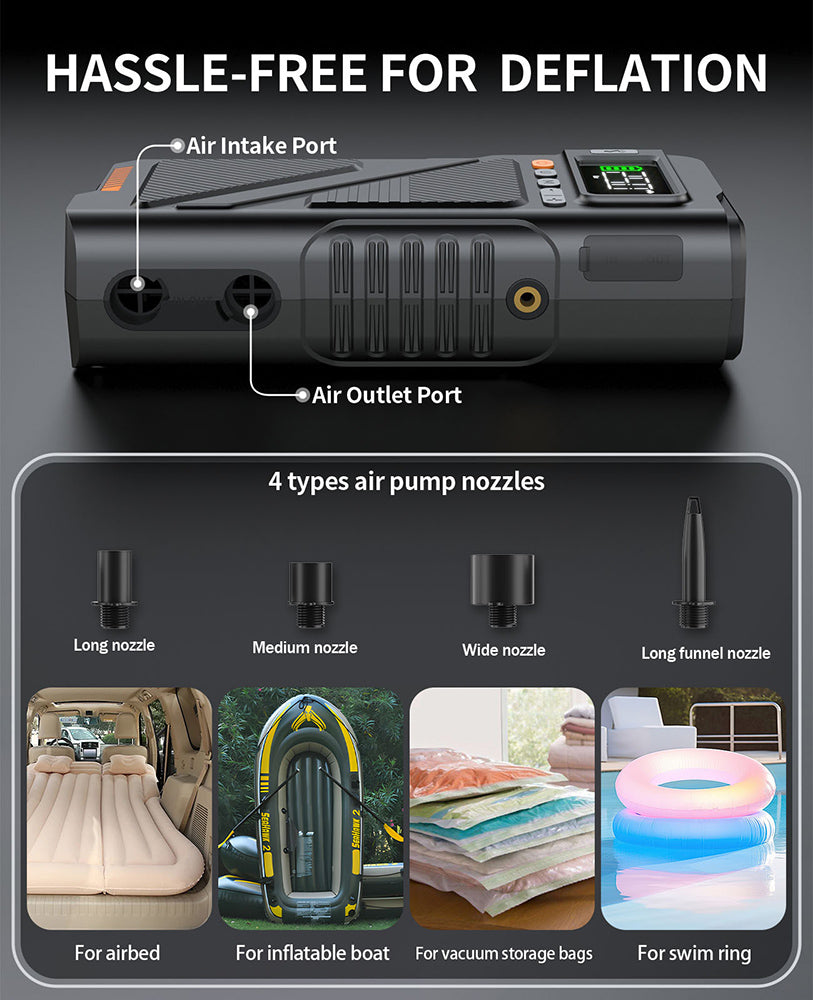 W150 7-in-1 Jump Starter with Air Inflator & Deflator Compressor