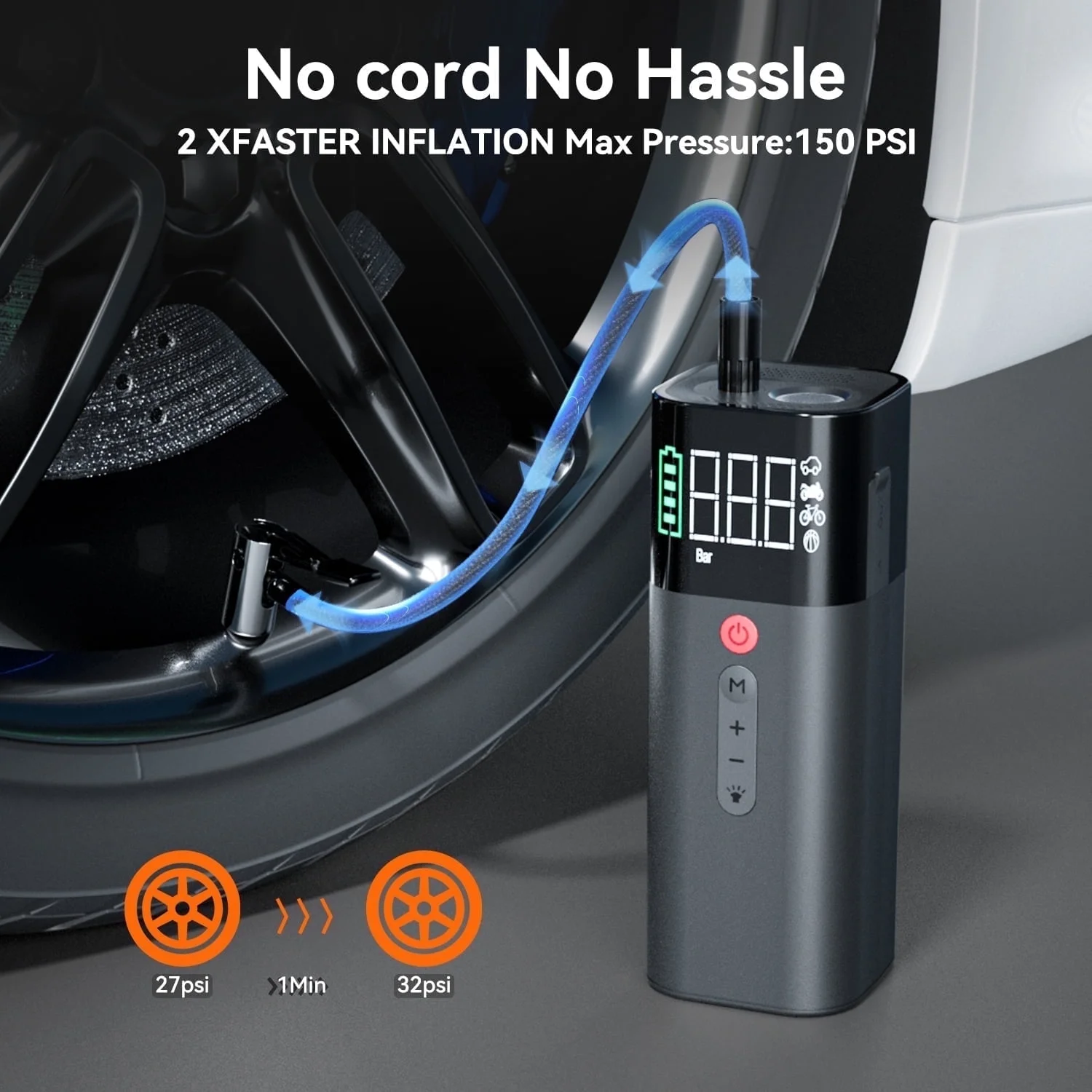 FEATOU P1 Electric Air Pump,Portable Air Compressor,Wireless Powerful Tire Inflator,Ideal for Car Accessories - geeneu