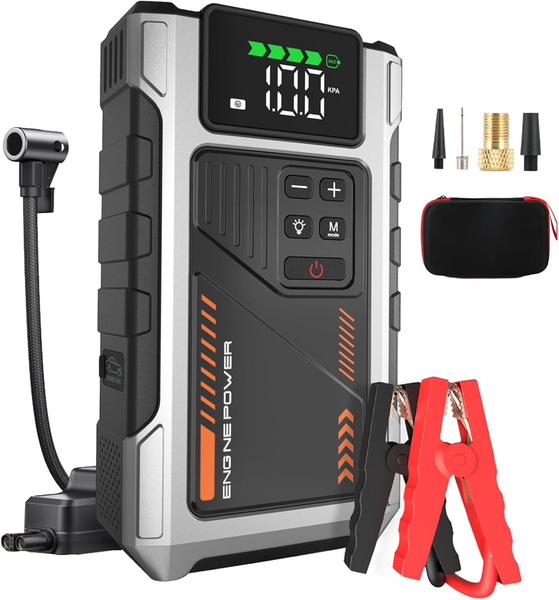 Portable Jump Starter with Air Compressor 6000A Peak with 150PSI Tire