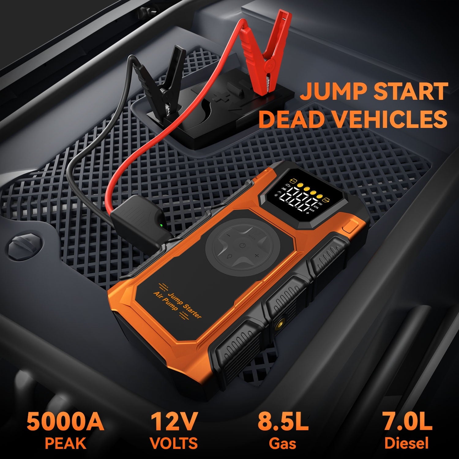 Jump Starter with Air Compressor,5000A Peak Battery Jump Starter