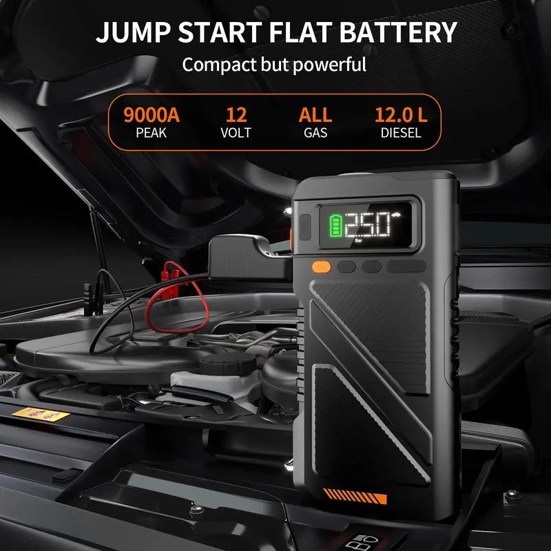 7-in-1 Jump Starter with Air Compressor – 5000A, Tire Inflator & Power Bank geeneu