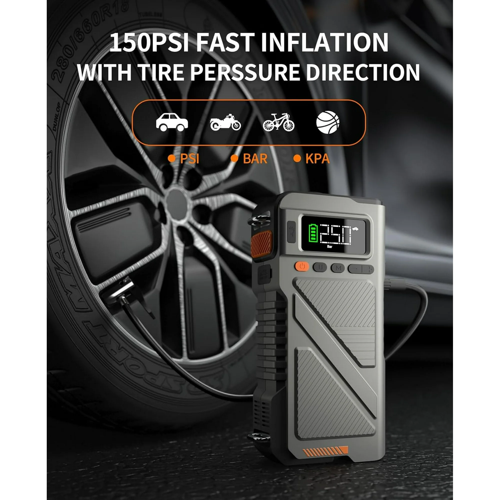 5-in-1 Car Jump Starter with Air Compressor