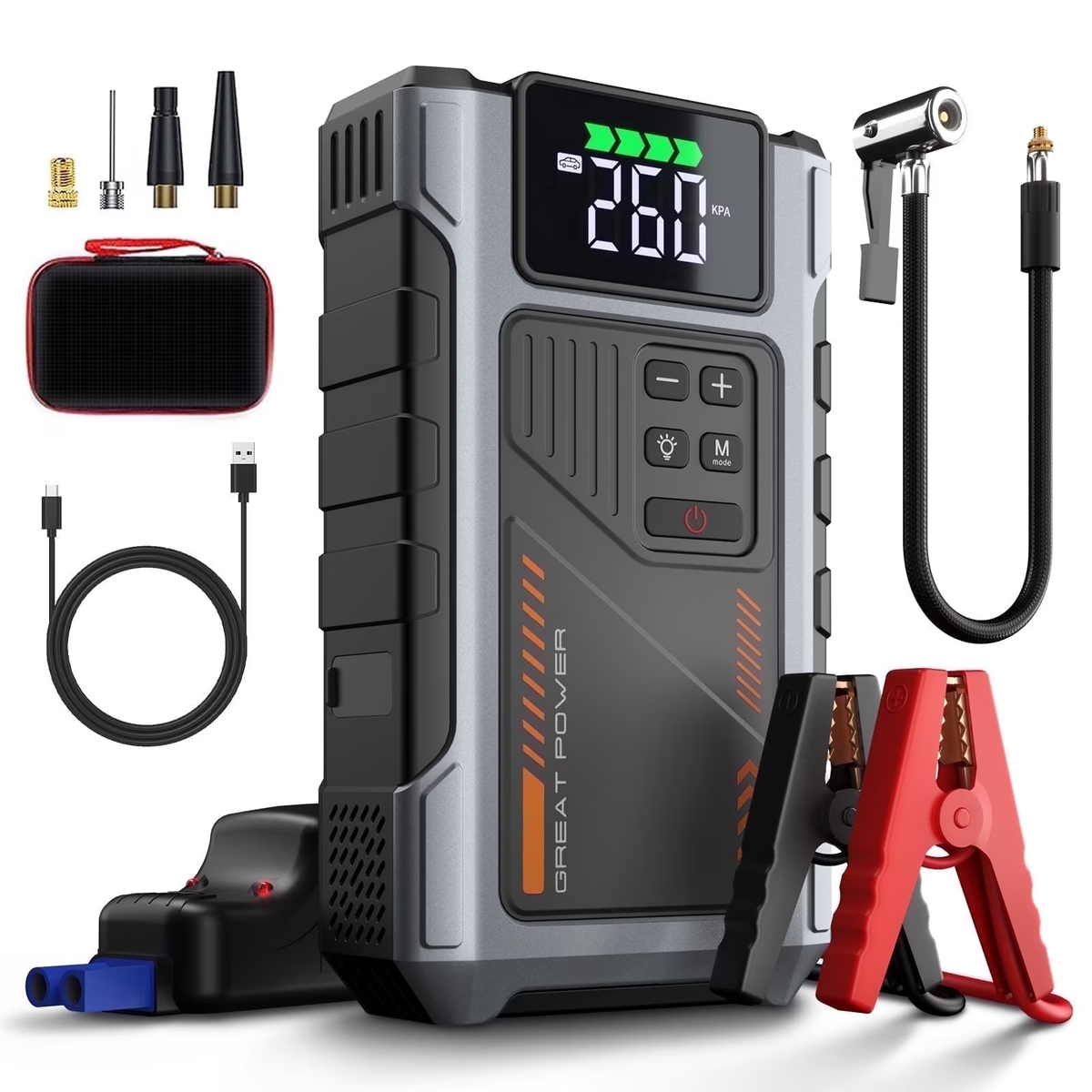 LAFISOON Portable Jump Starter with Air Compressor, 4000A Peak with 150PSI Tire Inflator, Jump Box for 12V Car Battery Power Booster Pack(Up 8.0L Gas/6.5L Diesel Engine)（fuben） geeneu
