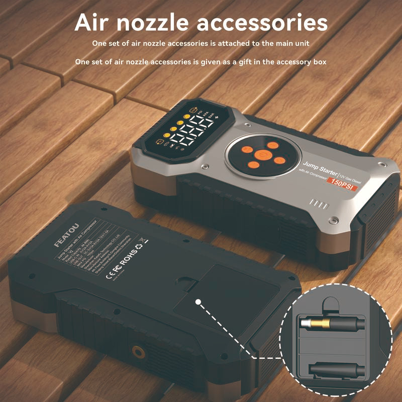 7000A Car Jump Starter with 150PSI Air Compressor. Portable auto battery pack for 9.0 Gas/10.0L Diesel. Includes tire pressure monitor & power bank. Shop vehicle essentials! geeneu