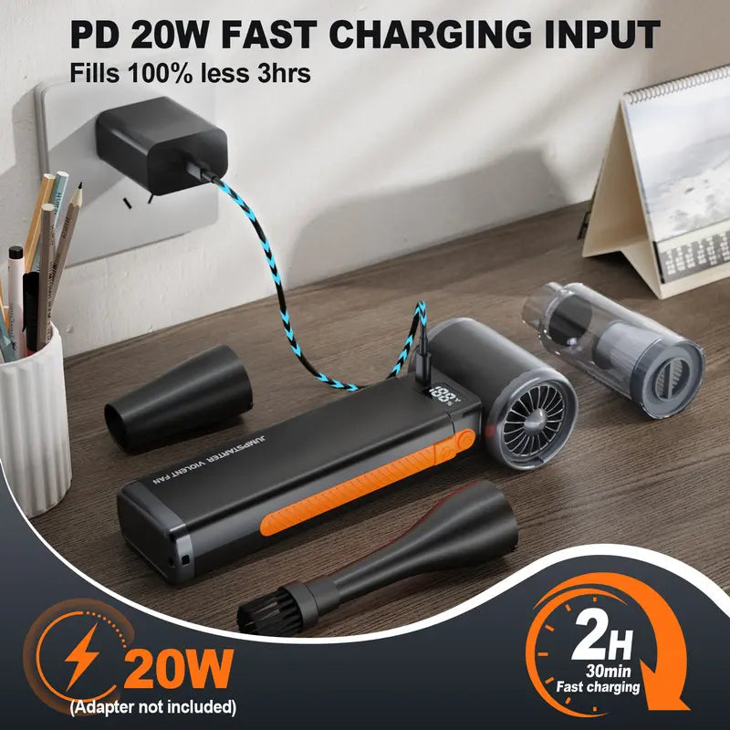 8000A Portable Car Jump Starter with Violent/Turbo Fan &amp; Vacuum Cleaner geeneu