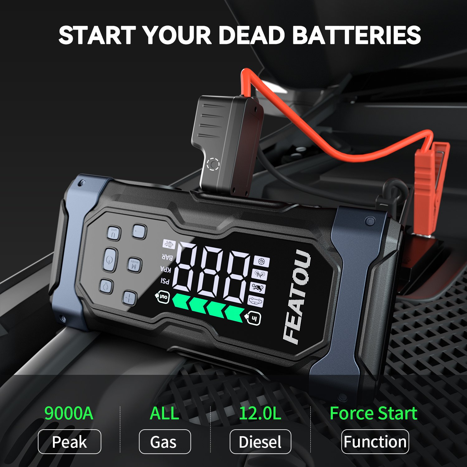 High-Power 9000A Jump Starter with Air Compressor