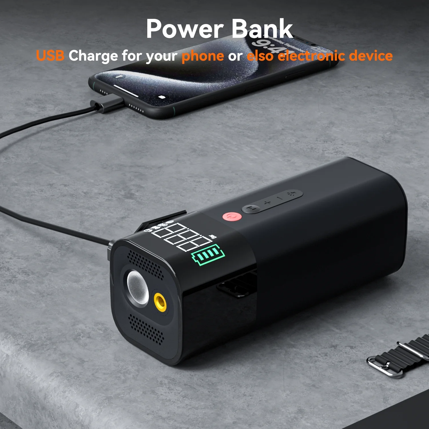FEATOU P1 Electric Air Pump,Portable Air Compressor,Wireless Powerful Tire Inflator,Ideal for Car Accessories - geeneu