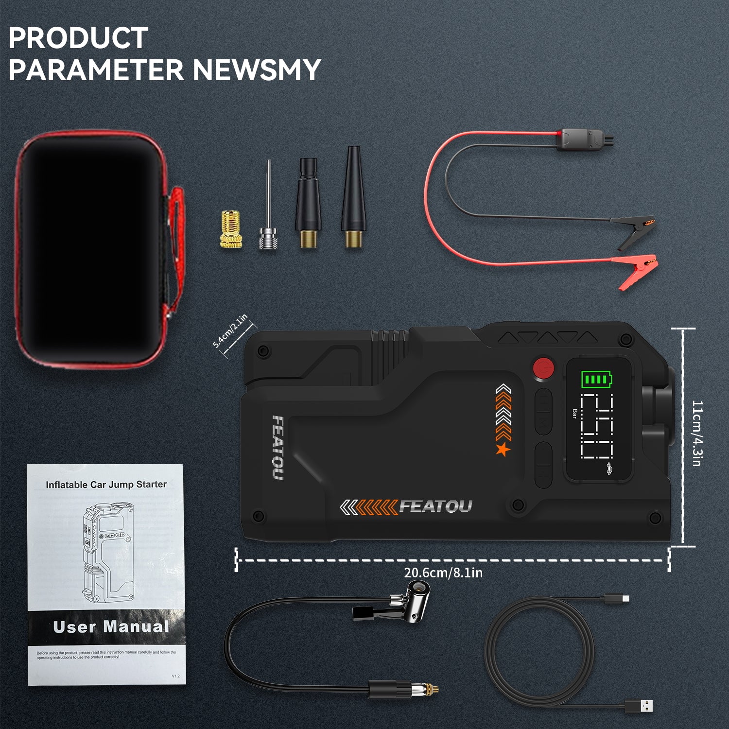 5000A Peak Portable Car Jump Starter with Air Compressor