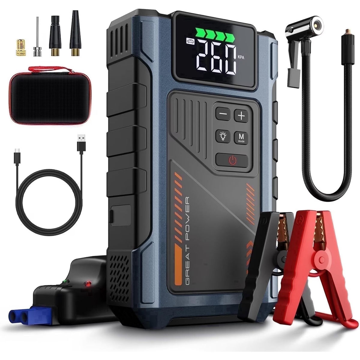 LAFISOON Car Battery Jump Starter with Air Compressor,3000A Jumper Box for Car Battery Portable Booster Jump Pack,12V Jump starter Combo 150PSI Car Tire Inflator Air Pump(up to 8.0L Gas/6.5L Diesel)（fuben） geeneu