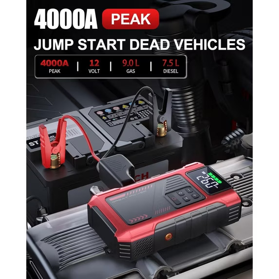 Pabulum Jump Starter with Air Compressor - All-in-One Roadside Lifesaver  4500A（fuben） geeneu