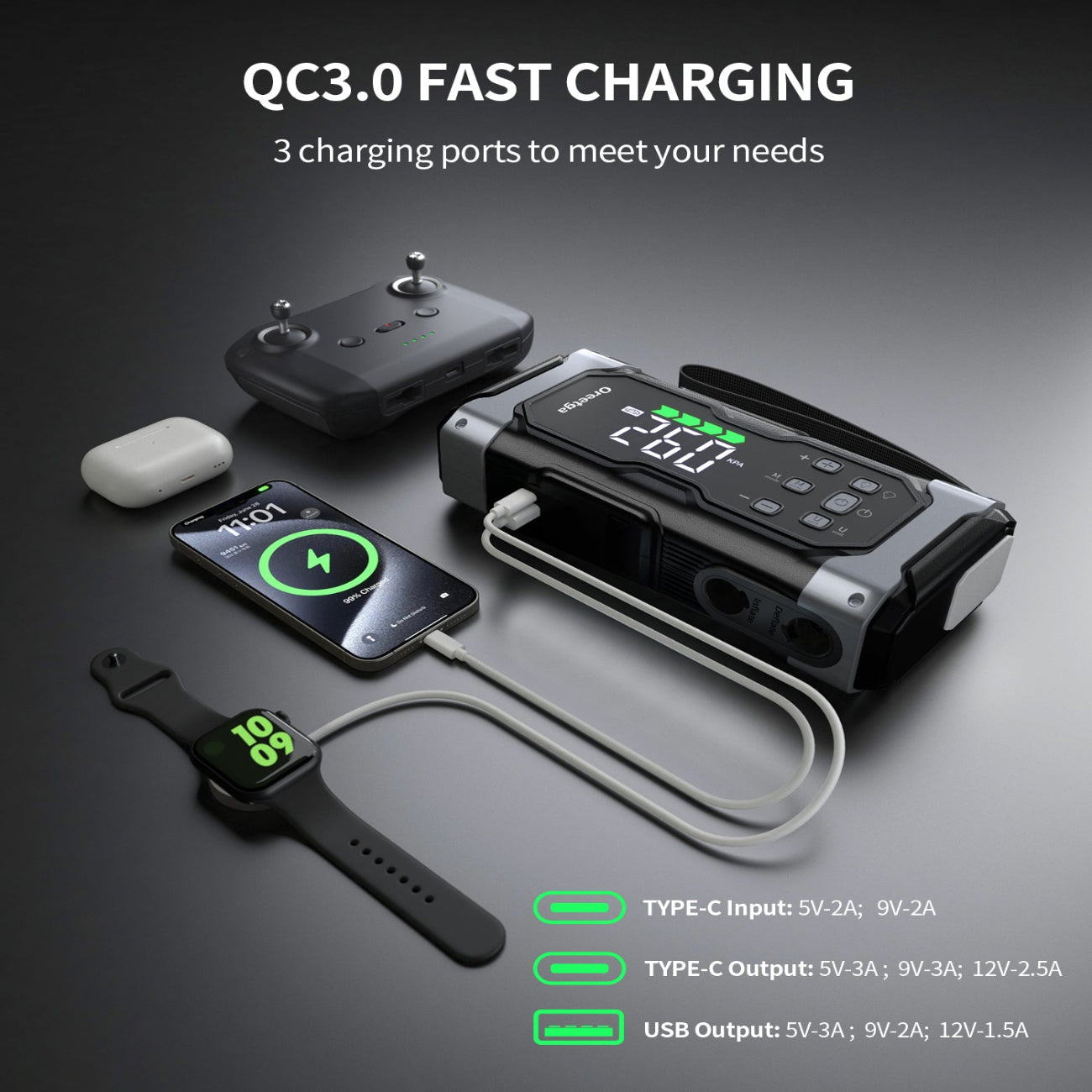 Pabulum 9000A Car Battery Jump Starter with Air Inflator/Deflator Compressor（fuben）