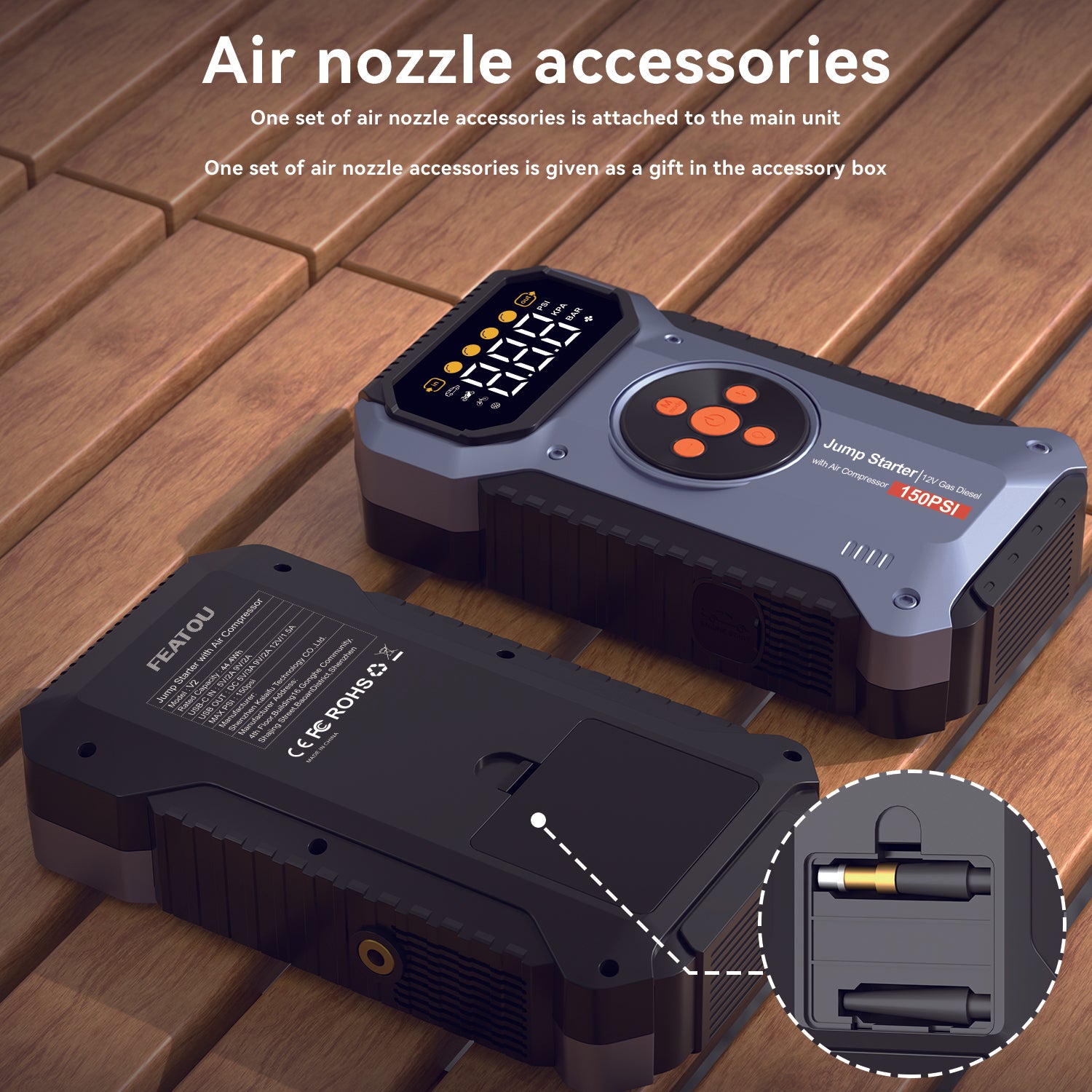 Jump Starter with Air Compressor, Portable Jump Box 6000A Peak Car Battery