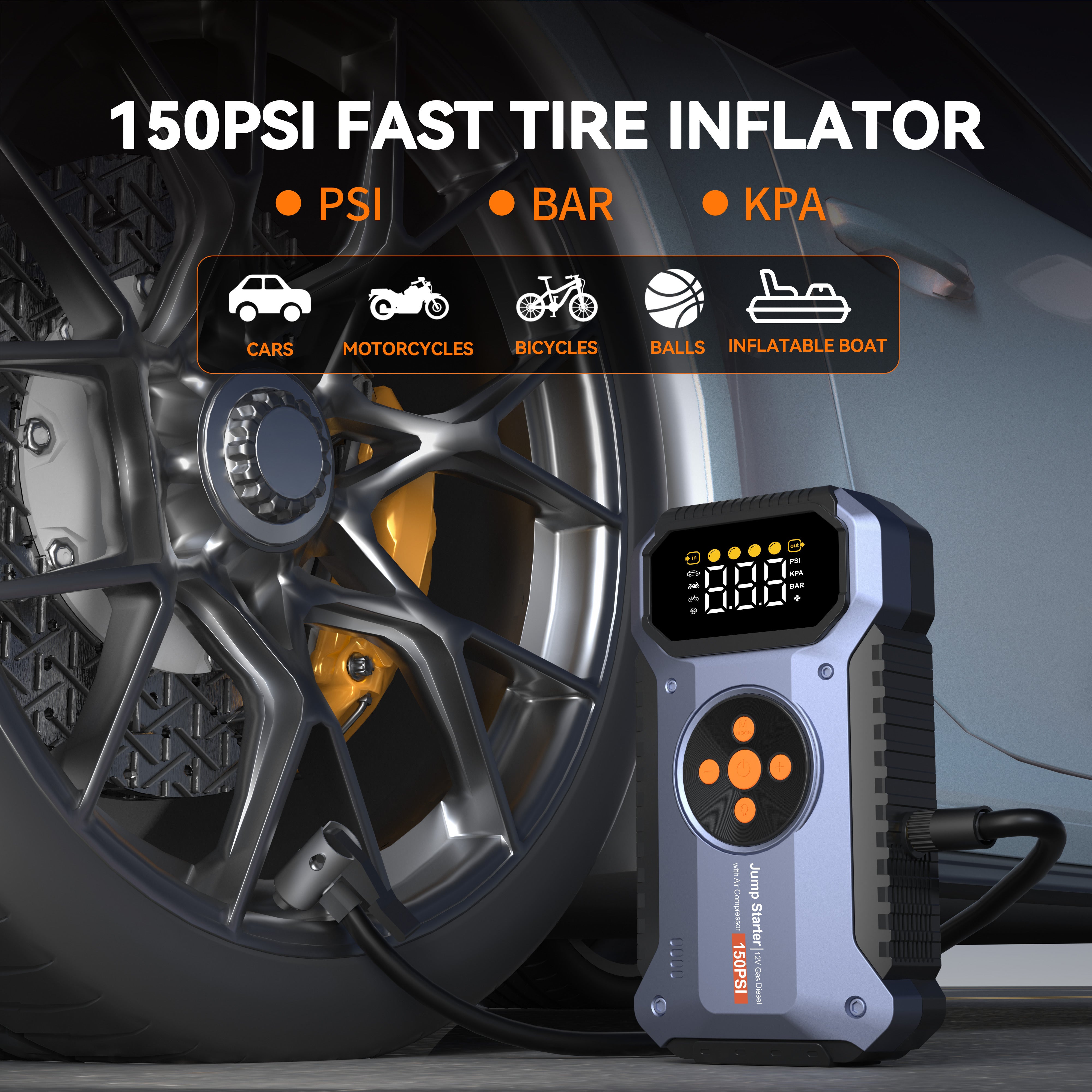 Jump Starter with Air Compressor, Portable Jump Box 6000A Peak Car Battery