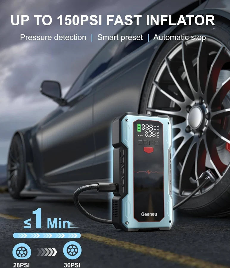 Portable 6000A Car Battery Jumper Starter with Air Compressor geeneu