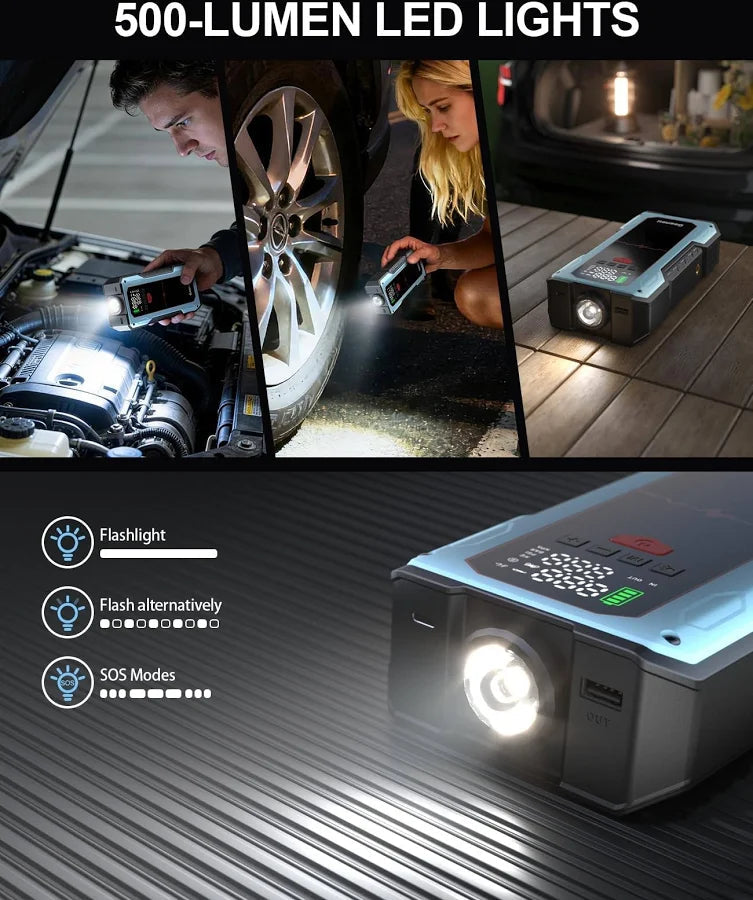Portable 6000A Car Battery Jumper Starter with Air Compressor geeneu