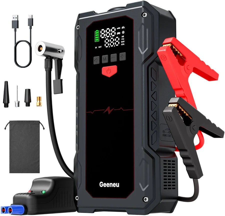 6000A  Portable Car Jump Starter with Air Compressor (ALL Gas/10.0L Diesel),W600 geeneu