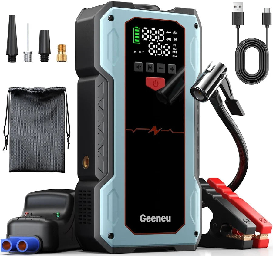 Portable 6000A Car Battery Jumper Starter with Air Compressor geeneu