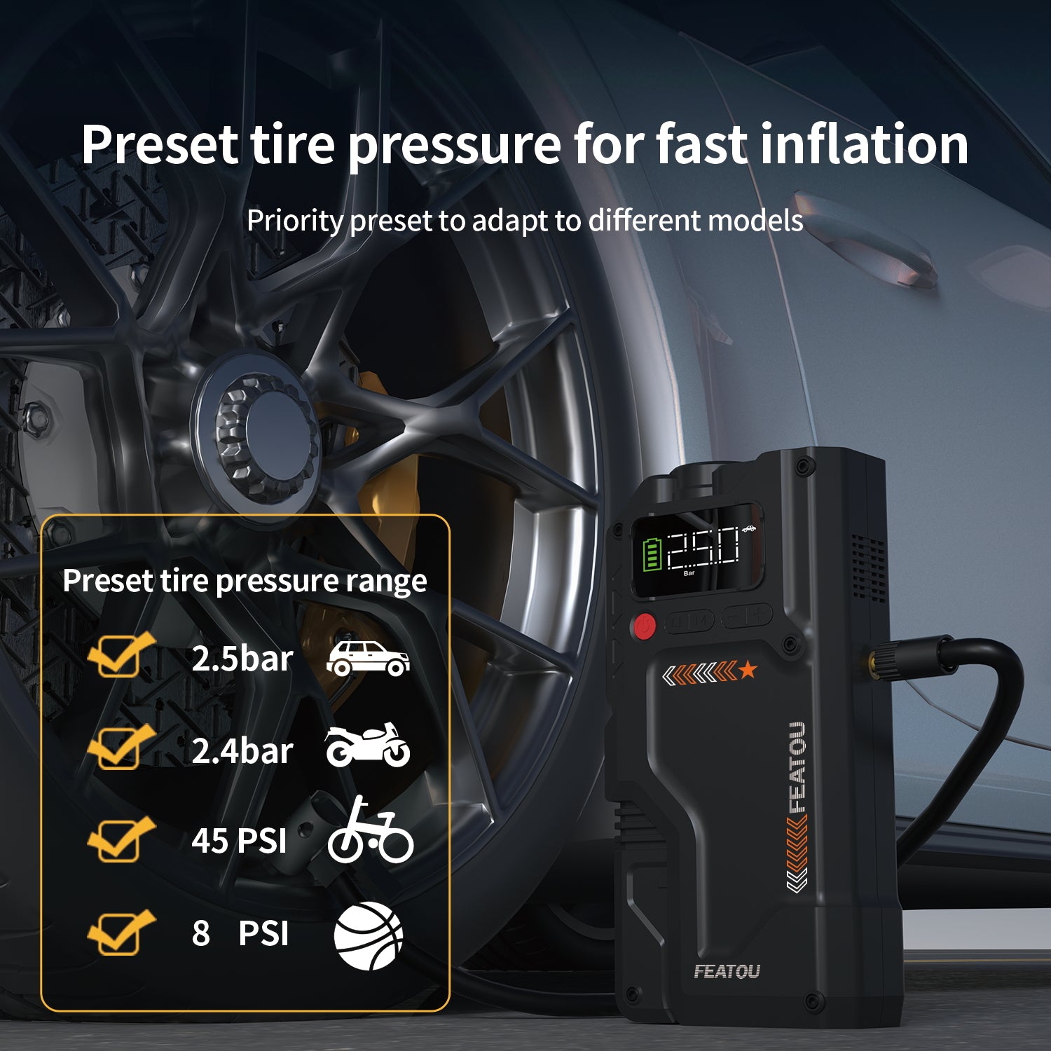 5000A Peak Portable Car Jump Starter with Air Compressor