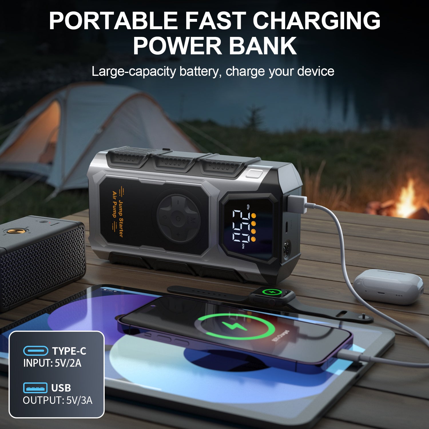 5000A Car Jump Starter with Air Compressor & Tire Inflator