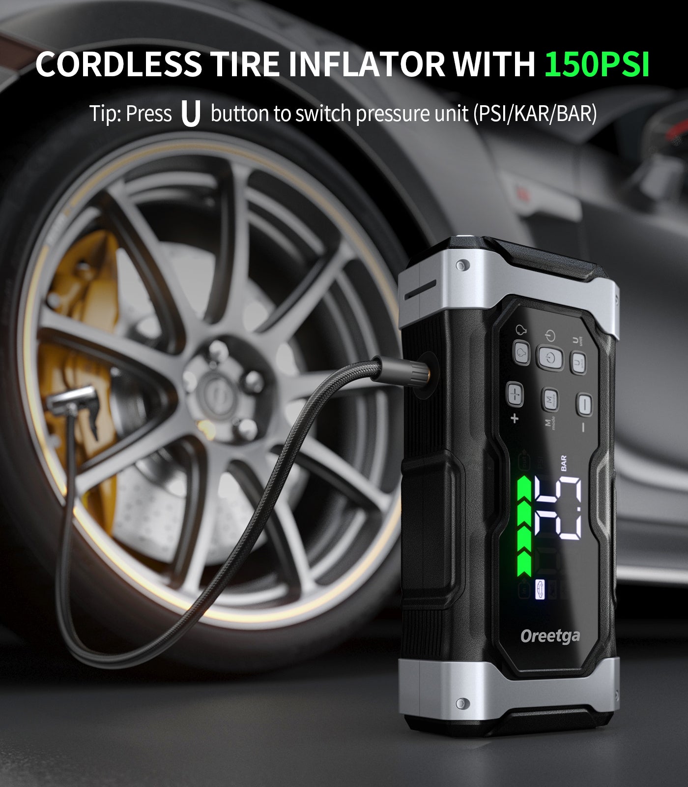 9000A Car Battery Jump Starter with Air Inflator/Deflator Compressor